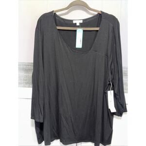 Nine Britton Womens Sz 3X NWT Long Knit Black Asymmetrical Top